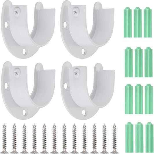 OwnMy 4 Packs Closet Rod End Supports Brackets 1-1/2" Diameter, U Shaped Stainless Steel Closet Pole Sockets Flange Rod Holder for Closet Wardrobe Shower Curtain (White)