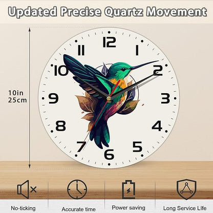 Flaying Hummingbird Bird Wall Clock Silent Non-Ticking Battery Operated Clock 10 Inch, Home Decor for Living Room, Kitchen, Bedroom and Office