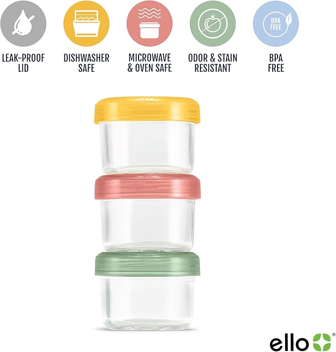 Ello Color Lock Glass Meal Prep Sets Leak-Proof Glass Food Storage Containers with Airtight BPA-Free Plastic Lids, Dishwasher, Microwave, and Freezer Safe