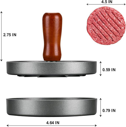PIQUEBAR Burger Press Patty Maker Stainless Steel Hamburger Patty Press Mold Wood Handle Non-Stick with 100 Patty Papers