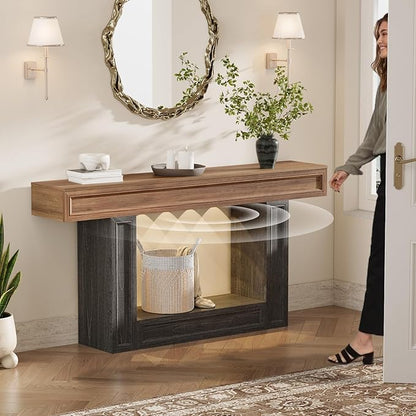 Rresyet 63" Console Table, 2-Tier Entryway Table with Sensor Lights, Coffee Table Behind The Sofa, with U-Shaped Base Suitable for Entryways, Living Rooms, Corridors, and Foyers(Wood)