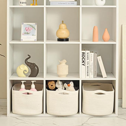 Large Storage Baskets for Organizing Shelves, Woven Cotton Rope Bins for Baby Nursery Organization, Book Toy Towel Organizer, 17"x13"x9.5", 3 Packs, Off White
