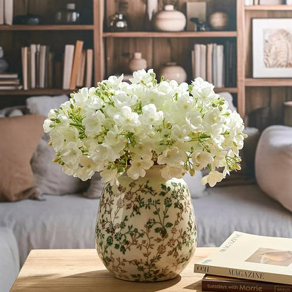 SIDUCAL Ceramic Vintage Pastoral Vase, 7.2 Inch Chinoiserie Floral Vase, Retro Ice Cracked Rustic Farmhouse Vases for Home Decor, Living Room, Bookshelf, Office, Tuscan Decor, Green and Beige