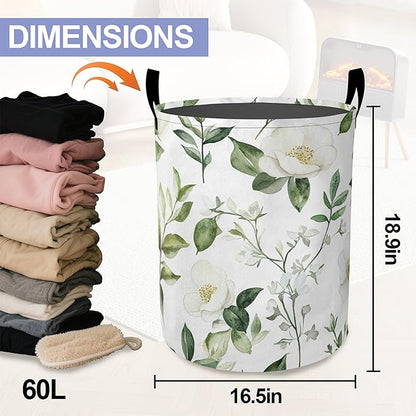 Retro Flowers Laundry Basket-Large Foldable Hamper Holder Portable Tall Collapsible Laundry Hamper Storage Basket Bin with Handles, Canvas & Waterproof lining for Household Items