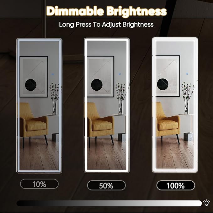 OLIXIS 16"x 60" LED Full Length Mirror with Lights, Standing Lighted Floor Full Body Mirror with 3 Color Lighting, Wall Mounted Mirrors for Bedroom, Home, Entryway with Tempered Glass