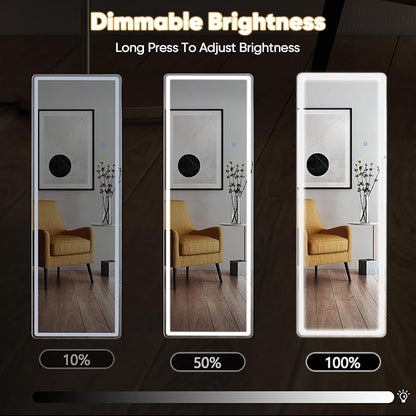 OLIXIS 16"x 60" LED Full Length Mirror with Lights, Standing Lighted Floor Full Body Mirror with 3 Color Lighting, Wall Mounted Mirrors for Bedroom, Home, Entryway with Tempered Glass
