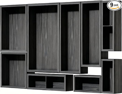 9-Pack Solid Wood Junk Drawer Organizer, Modular Desk Drawer Tray & Accessories with Non-Slip Pad, Multi-Use for Kitchen, Office, Bedroom Dresser, Utensil, Makeup, Stationery, Tea Bags & Coffee Pod