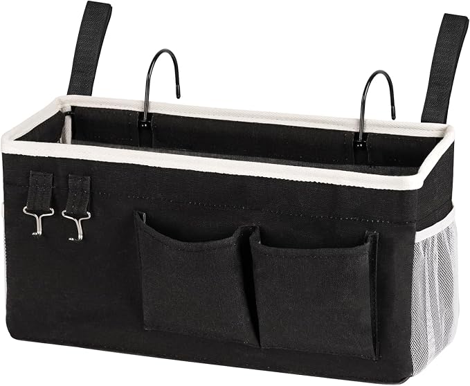 Bedside Storage Caddy/Bedside Hanging Storage Bag for Headboards Bunk Beds Dorm Rooms Book Phone Magazine Holder (Black)