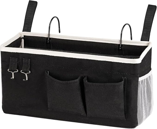 Bedside Storage Caddy/Bedside Hanging Storage Bag for Headboards Bunk Beds Dorm Rooms Book Phone Magazine Holder (Black)
