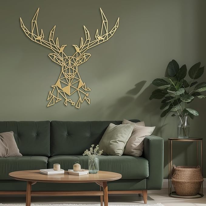 SIGNLEADER Metal Wall Art Decor Deer Head Antlered Animal Modern Abstract Wall Sculpture Hangings Home Decoration for Living Room, Bedroom, Bathroom, Kitchen, Outdoor - 36" Gold
