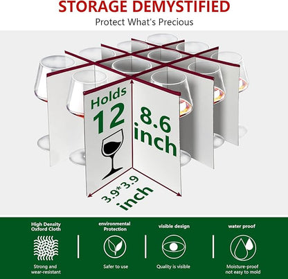 VERONLY Christmas Stemware Storage Cases with Dividers- Holds 24 Wine Glass Storage or Crystal Glassware Containers, China Storage Containers with 2 Handles and Lable Window -Set of 2 Black