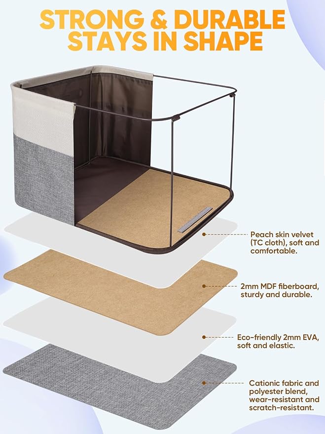 BALEINE 3 Pack Fabric Closet Storage Bins for Shelves, Linen Closet Organizers and Storage, Decorative Baskets for Organizing, Shelf, Clothes, Home, Office (Grey, 14''x10''x8.5'')
