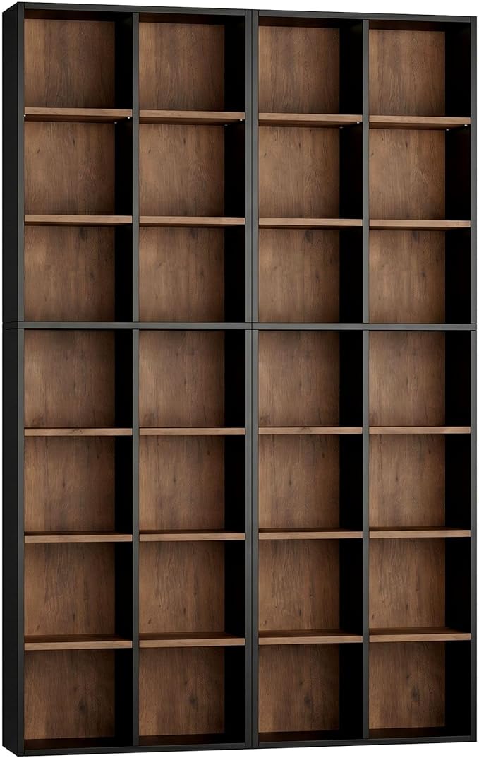 FOTOSOK 71'' Tall Bookshelf Set of 2, 7 Tier Large Bookshelf with Adjustable Shelves, Wide Bookcases and Bookshelf, DVD/CD Media Tower Storage, Cube Book Shelf Display Shelf Cabinet, Black/Brown