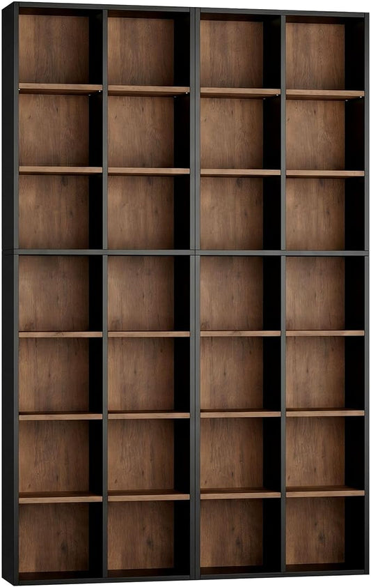 FOTOSOK 71'' Tall Bookshelf Set of 2, 7 Tier Large Bookshelf with Adjustable Shelves, Wide Bookcases and Bookshelf, DVD/CD Media Tower Storage, Cube Book Shelf Display Shelf Cabinet, Black/Brown