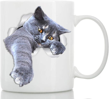Winston & Bear Playing Grey Cat Mug - Ceramic Coffee Mug Gift for Cat Lovers - Perfect Birthday or Christmas, Father's or Mother's Day Gift (11oz)