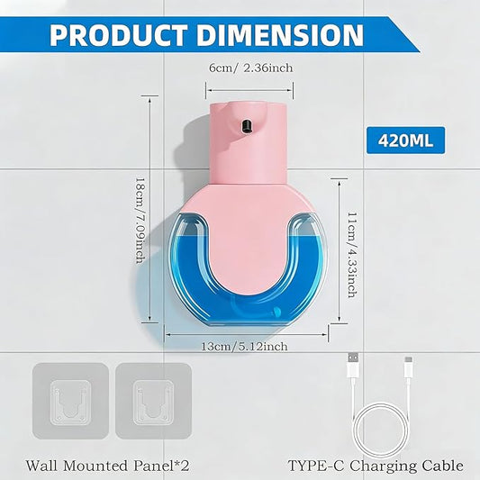 Automatic Soap Dispenser Touchless,Rechargeable Foaming Soap Dispenser,15oz/420ml Smart Hand Soap Dispensers,4-Level Adjustable,Wall Mount for Bathroom Kitchen Dish Soap,Hands-Free (Pink)