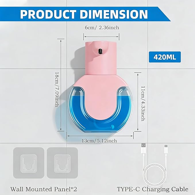 Automatic Soap Dispenser Touchless,Liquid Soap Dispenser USB Rechargeable,15oz/420ml Hand Soap Dispenser,4-Level Adjustable,Wall Mounted/Countertop Soap Dispenser for Bathroom Kitchen Dish Soap