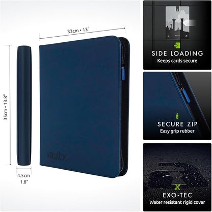 Vault X 12 XL Pocket Zip Binder, 624 Cards, Exo-Tec Material, 26 Side-Loading Pages (Blue)