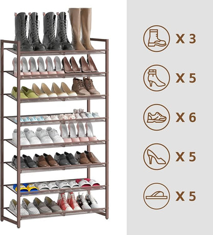 8Tier Metal Tall Shoe Rack,Large Shoe Rack for Closet,entryway,Garage, with Adjustable Flat or Angled Shelves, Hold 32-40 Pairs Shoes ﻿