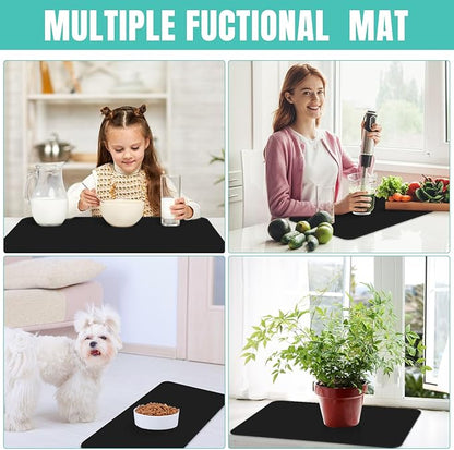 WISELIFE Coffee Mat Super Absorbent Dish Drying Mat Coffee Bar Accessories Match with Machine Large Drying Mats for Kitchen Counter 18" W x 36" L, Black