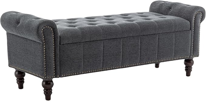 HOMEFLEX 58” Long Storage Bench, Upholstered Ottoman with Tufted Trim, Large End-of-Bed Bench for Bedrooms, Living Rooms, and Entryways (Dimgray)