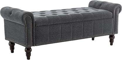 HOMEFLEX 58” Long Storage Bench, Upholstered Ottoman with Tufted Trim, Large End-of-Bed Bench for Bedrooms, Living Rooms, and Entryways (Dimgray)