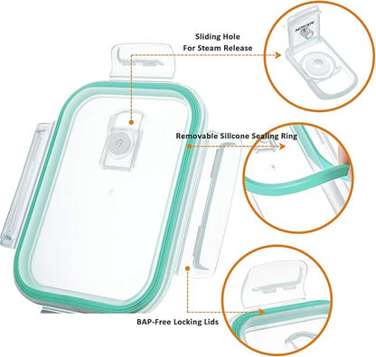 YEBODA Glass Food Storage Containers with Airtight Snap Locking Lids BPA Free Meal Prep Container Set For Home Kitchen Restaurant - Freezer, Microwave, Oven, Dishwasher Safe [23oz, 6 Pack]
