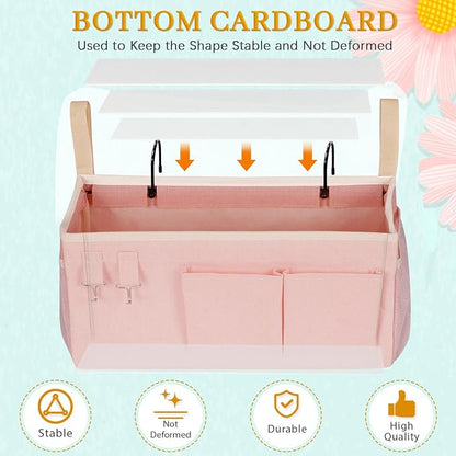 Bedside Storage Caddy/Bedside Hanging Storage Bag for Headboards Bunk Beds Dorm Rooms Book Phone Magazine Holder (Light Pink)