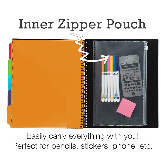 Samsill Spiral Folder Organizer (2-Pack) - 5 Dividers & 10 Pockets with Zipper Pouch, Multi Pocket Color Cordinated Folder Binder with Customizable Tabs, Document Organizer (Fashion)