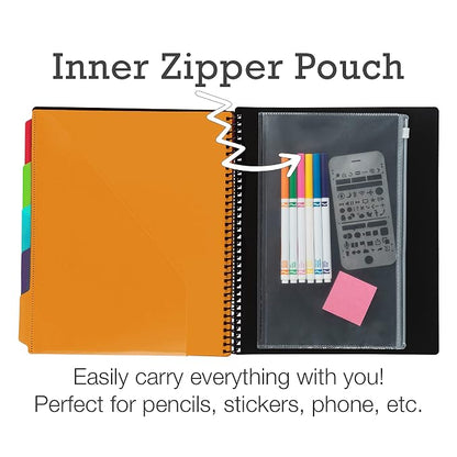 Samsill Spiral Folder Organizer (2-Pack) - 5 Dividers & 10 Pockets with Zipper Pouch, Multi Pocket Color Cordinated Folder Binder with Customizable Tabs, Document Organizer (Fashion)