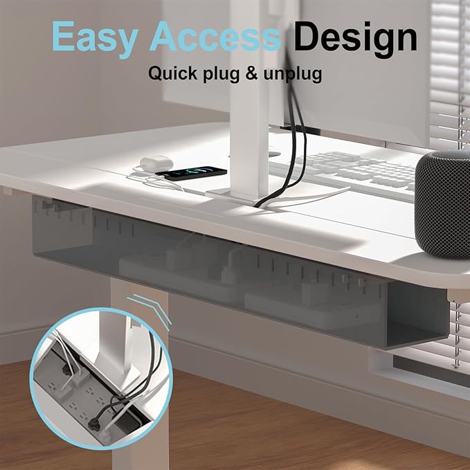Electric Standing Desk with Cable Management Tray,48x24 Inch Adjustable Height Sit Stand Desk,with Memory Presets & Anti-Collision Computer Desk,for Office,Home,White Top&White Frame
