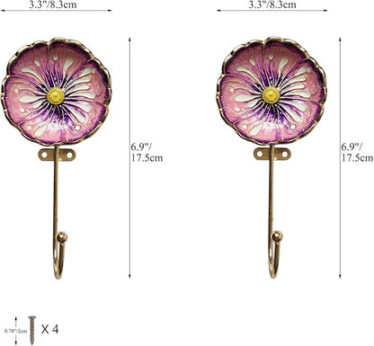 Vintage Flower Shaped Decorative Wall Hooks Rack Hangers for Hanging Clothes Coats Towels Keys Hats, 2 Pack Antique Metal Mounted Wall Hook