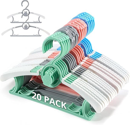 Baby Hangers for Closet Adjustable, Extendable & Stackable Kids Hangers, 11~14inch Non-Slip Plastic Kid Hangeres, Toddler Hangeres for Infant Baby Toddler Children Nursery Teen, Mix Colors, 20PCS