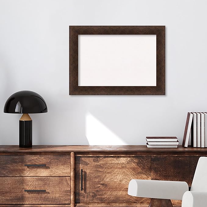Amanti Art White Cork Board for Wall, 21x29 Vision Board with Brown Wood Frame, Medium Corkboard Office Decor for Home Organization, Casual Corkboard Pinboard to Display Items for Home Organization