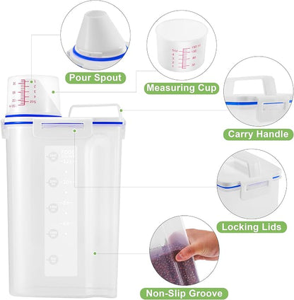 2 Pcs 5.5Lbs Rice Dispenser Storage Containers, Rice Container with Measuring Cup & Pour Spout, Kitchen Plastic Airtight Container for Cereal, Grain, Flour, Sugar, Oatmeal, Dry Pet Dog Food