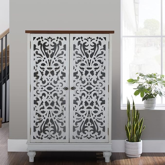 Sophia & William Tall Storage Cabinet 47.4", Decorative 2-Door Tall Accent Cabinet, for Living Room, Dining Room, White