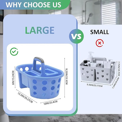 Large Shower Caddy Portable 2PC - Made in USA Plastic Jumbo Size Dorm Storage Candy Tote with Handle Shower Organizer for Bathroom, Pantry, Kitchen, College Dorm, Green/Periwinkle