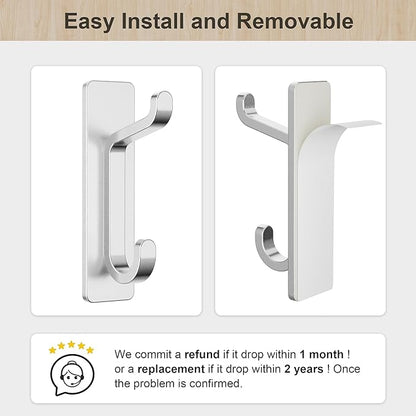 pickpiff Wall Hooks for Coat and Towel: 13LB Strong Adhesive Door Hanger Stick on, Silver 6 Pack