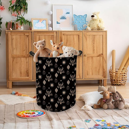 HKTZM Western Aztec Bull Skull Laundry Basket, Toybox for Boys Girls Room, Western Laundry Basket Hamper Waterproof Collapsible Clothes Toys Storage Bin Organizer for Bedroom Bathroom Kids Room Dorm