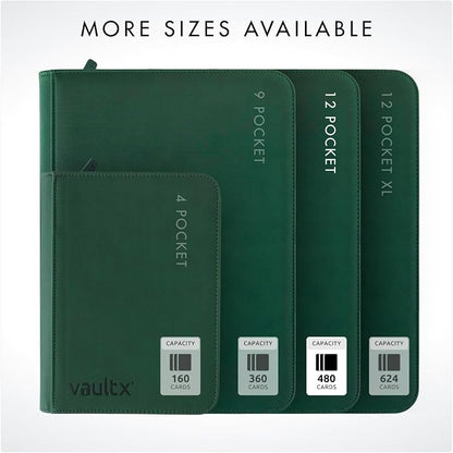 Vault X 12 Pocket Zip Binder, 480 Cards, Exo-Tec Material, 20 Side-Loading Pages (Green)
