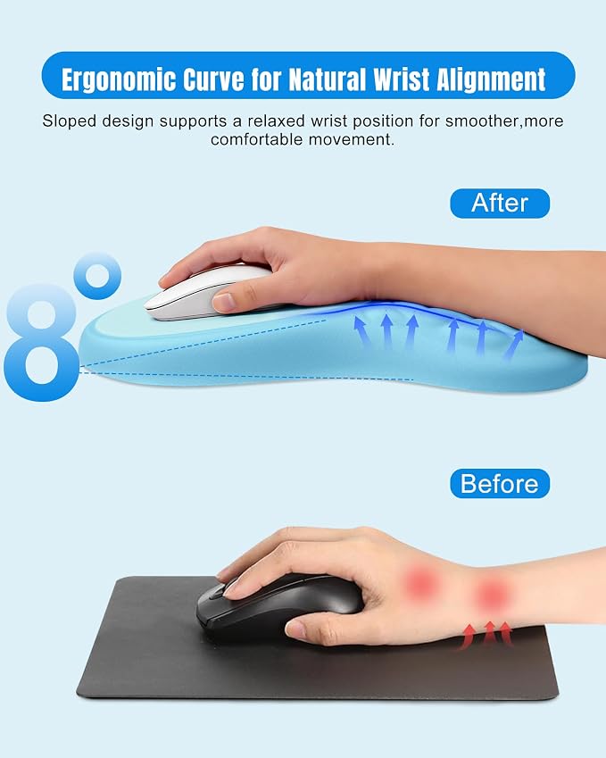 Ergonomic Mouse Pad with Wrist Rest, Slope Design Memory Foam Support, Smooth Lycra Surface, Non-Slip PU Base, Comfortable Mouse Mat for Office, Home, Computer Desk