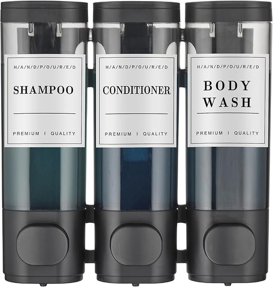 Shampoo and Conditioner Dispenser,Shower Soap Dispenser 3 Chamber No Drill Wall-Mounted Shampoo Dispenser for Shower Wall Mounted Shower Dispenser for Bathroom Hotel Large Capacity,Black