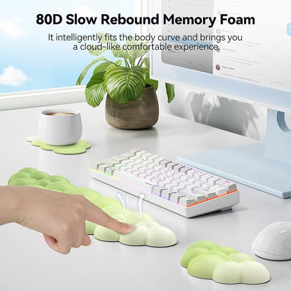 TECKNET Cloud Keyboard Wrist Rest Set, Cloud Wrist Rest with Non-Slip Base, PU Leather Wrist Pad for Keyboard with Ergonomic Memory Foam for Computer Laptop Office Gaming & Pain Relief, Gradient Green