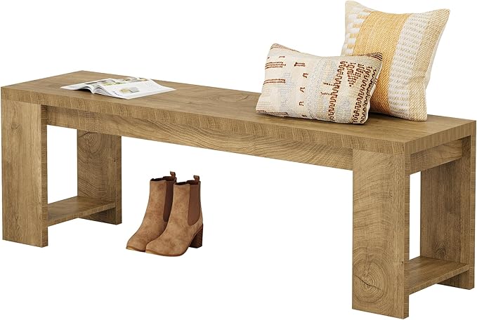 Tribesigns 47.2” Wooden Entryway Bench, Modern Farmhouse Shoe Bench for Hallway, Foyer, Bedroom, Rustic Brown