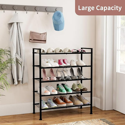 5-Tier Shoe Rack,Metal Simple Shoe Storage Organizer Utility Shelf for Closet,Entryway, Bedroom,Small Spaces (Black, 5 Tier)