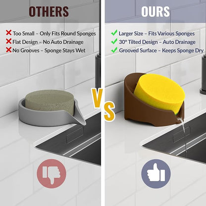 NiHome Silicone Sponge Holder Compatible with Scrub Daddy Mommy Sponges for Kitchen & Bathroom,Auto Draining Organizer,Holds Multiple Sponges & Cleaning Tools, Food-Grade,Dishwasher Safe(Coffee Brown)