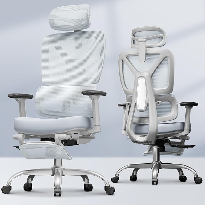 FLEXISPOT ErgoX Premium Ergonomic Office Chair with Footrest- Adjustable 3D Armrests, Dynamic Lumbar Support, Recline & Tilt Function, Mesh Seat, for Home & Office Use,Foam Blue