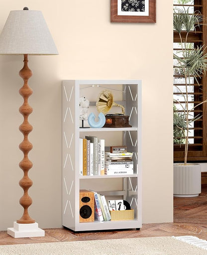 METALOONG 3 Tier Bookshelf, Adjustable Metal Bookcase with Anti-Tip Kit & Leveling Feet, Heavy-Duty Metal Storage Organizer, Modern Corner Shelves for Living Room, Kitchen, Office