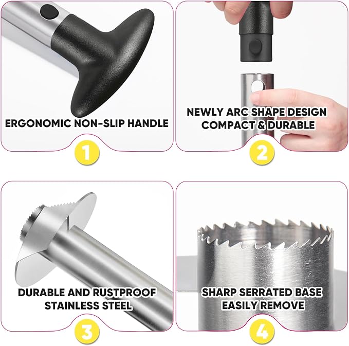 Pineapple Corer, [Upgraded, Reinforced, Thicker Blade] Newness Premium Pineapple Corer Remover, Stainless Steel Pineapple Core Remover Tool for Home & Kitchen with Sharp Blade for Diced Fruit Rings