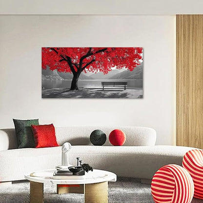 Tarfupth Black and White Red Large Tree of Life Wall Art for Living Room Mountain Artwork Landscape Lake Pictures for Bedroom Office Home Decor Modern Canvas Prints 20"x40"